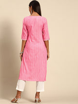 Pink Striped Cotton Kurta