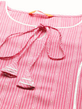 Pink Striped Cotton Kurta
