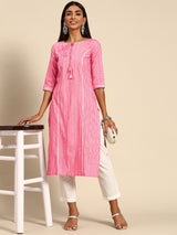 Pink Striped Cotton Kurta