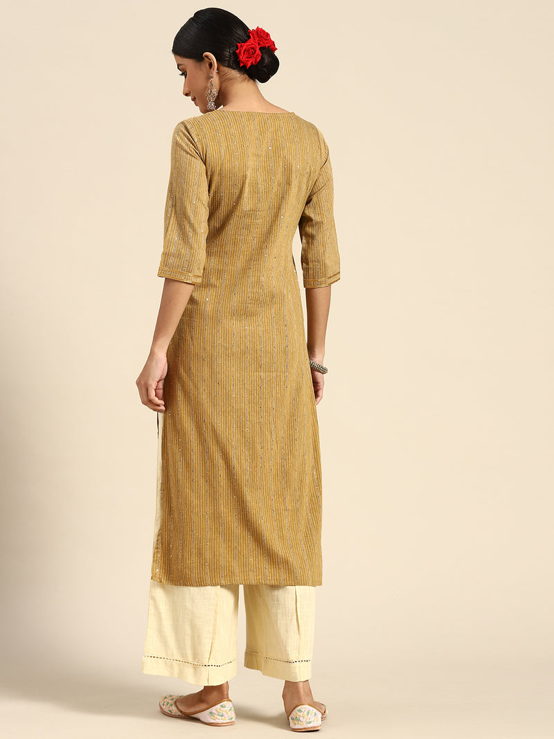 Mustard Striped Cotton Kurta
