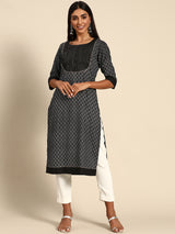 Black Printed Rayon Kurta