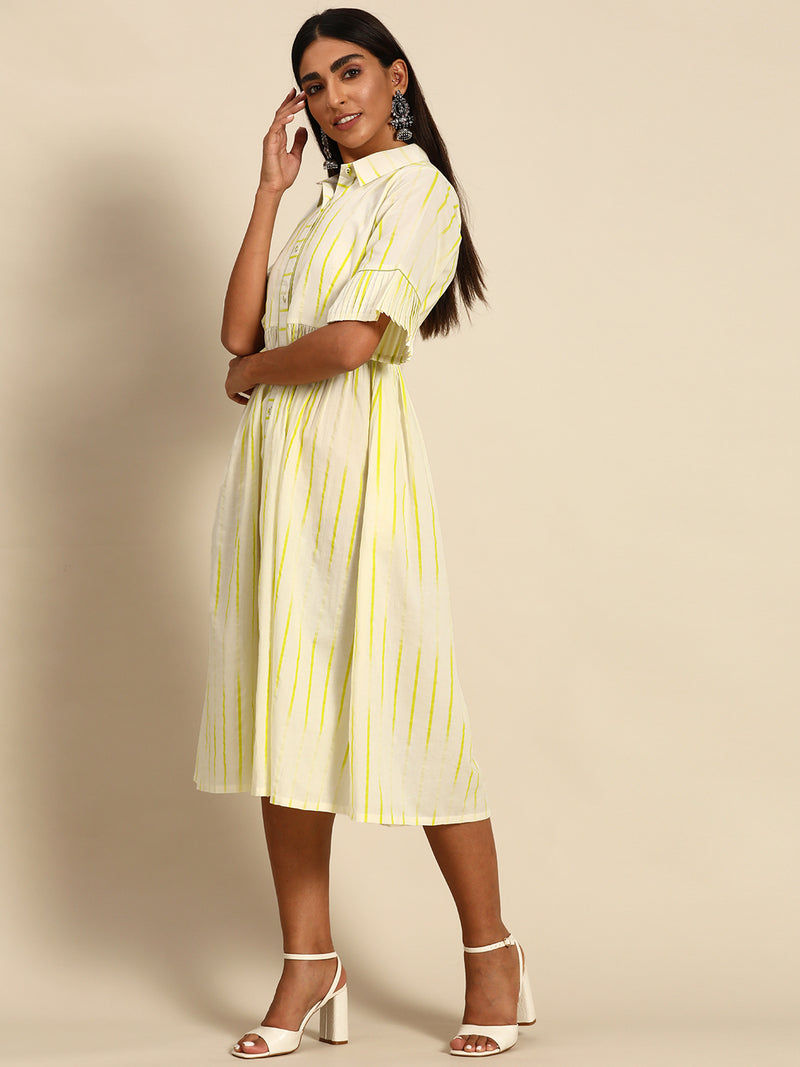 Off White Printed Cotton Dress
