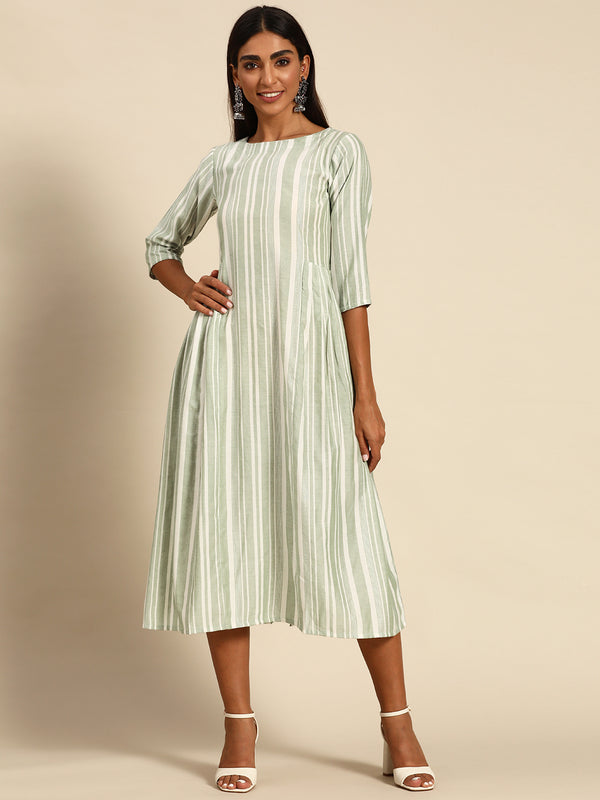 Green Striped Cotton Dress