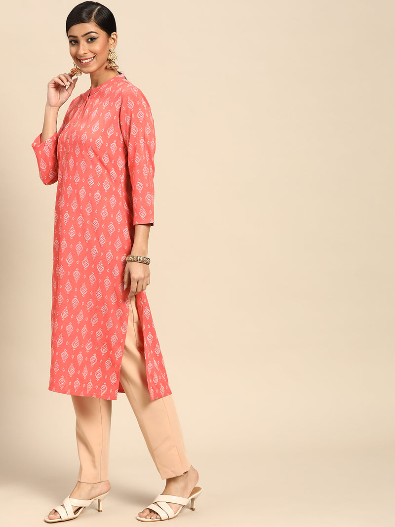 Coral Printed Rayon Kurta