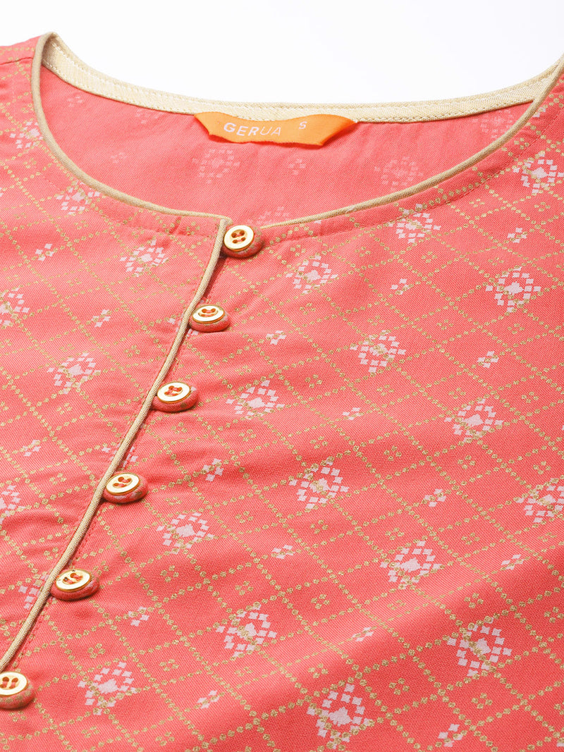 Peach Printed Rayon Kurta
