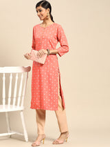 Peach Printed Rayon Kurta