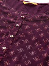 Purple Printed Rayon Kurta