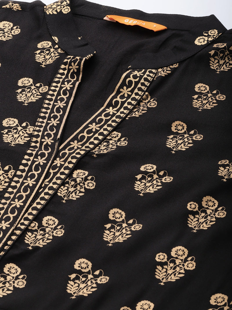 Black Printed Rayon Dress
