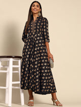 Black Printed Rayon Dress