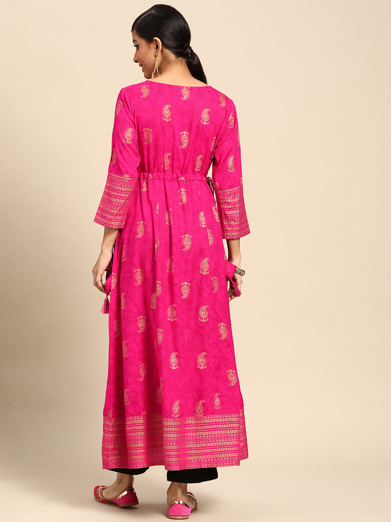 Pink Printed Rayon Kurta