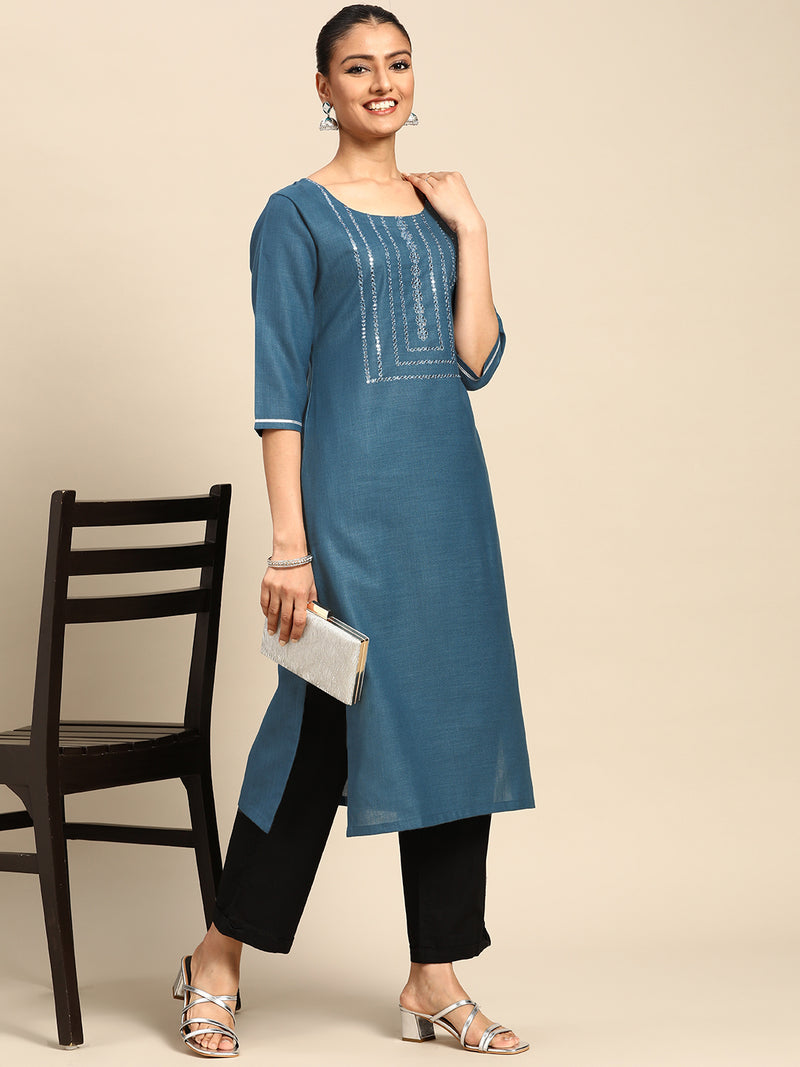Blue Yoke Design Cotton Kurta