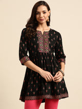 Black Printed Rayon Kurti