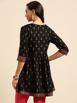 Black Printed Rayon Kurti
