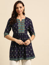 Blue Printed Rayon Kurti