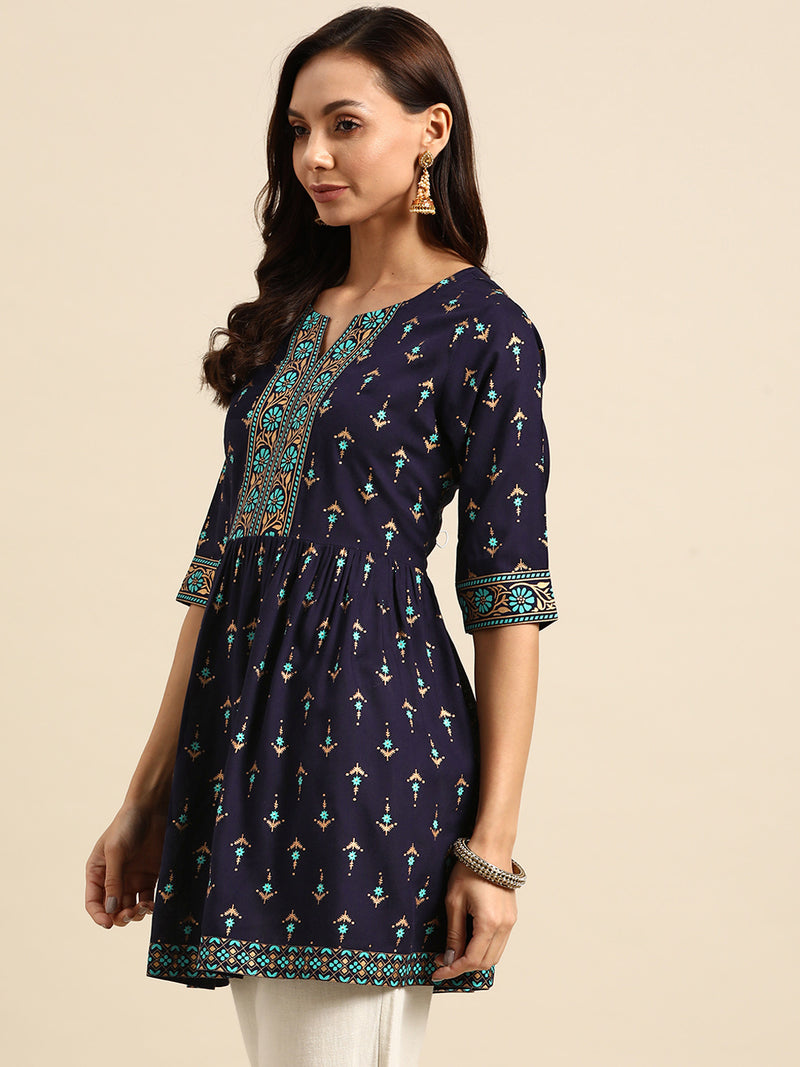 Blue Printed Rayon Kurti