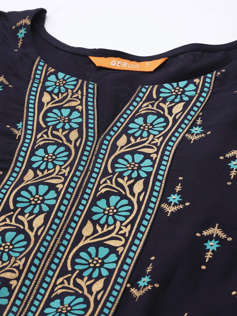 Blue Printed Rayon Kurti