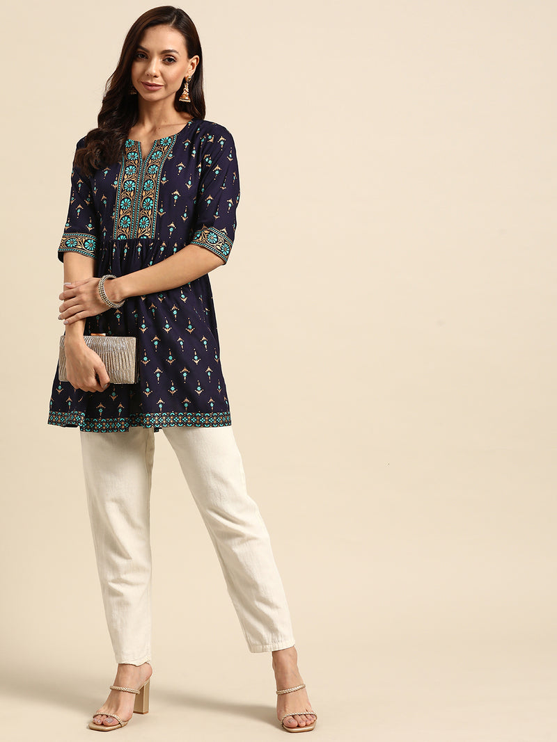 Blue Printed Rayon Kurti