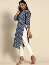 Blue Printed Cotton Kurta
