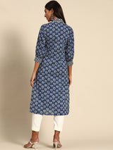 Blue Printed Cotton Kurta