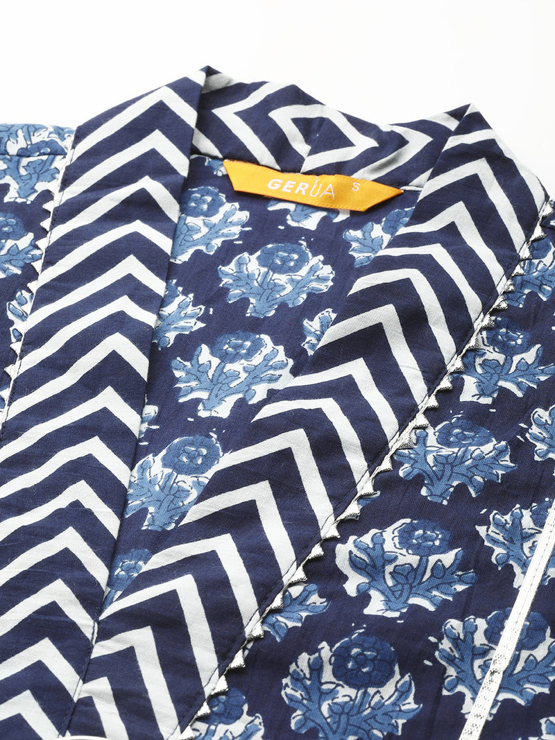 Blue Printed Cotton Kurta