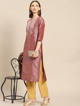 Mauve Yoke Design Art Silk Kurta