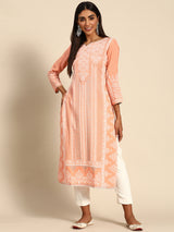 Peach Printed Rayon Kurta