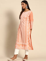 Peach Printed Rayon Kurta