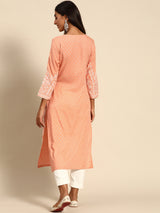 Peach Printed Rayon Kurta