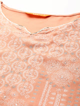 Peach Printed Rayon Kurta