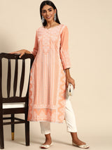 Peach Printed Rayon Kurta
