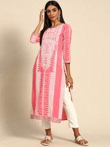 Pink Printed Rayon Kurta