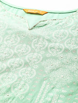 Green Printed Rayon Kurta