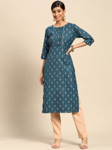 Blue Printed Silk Kurta