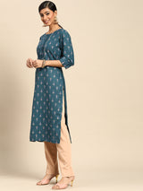 Blue Printed Silk Kurta