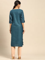 Blue Printed Silk Kurta