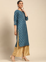 Blue Printed Silk Kurta