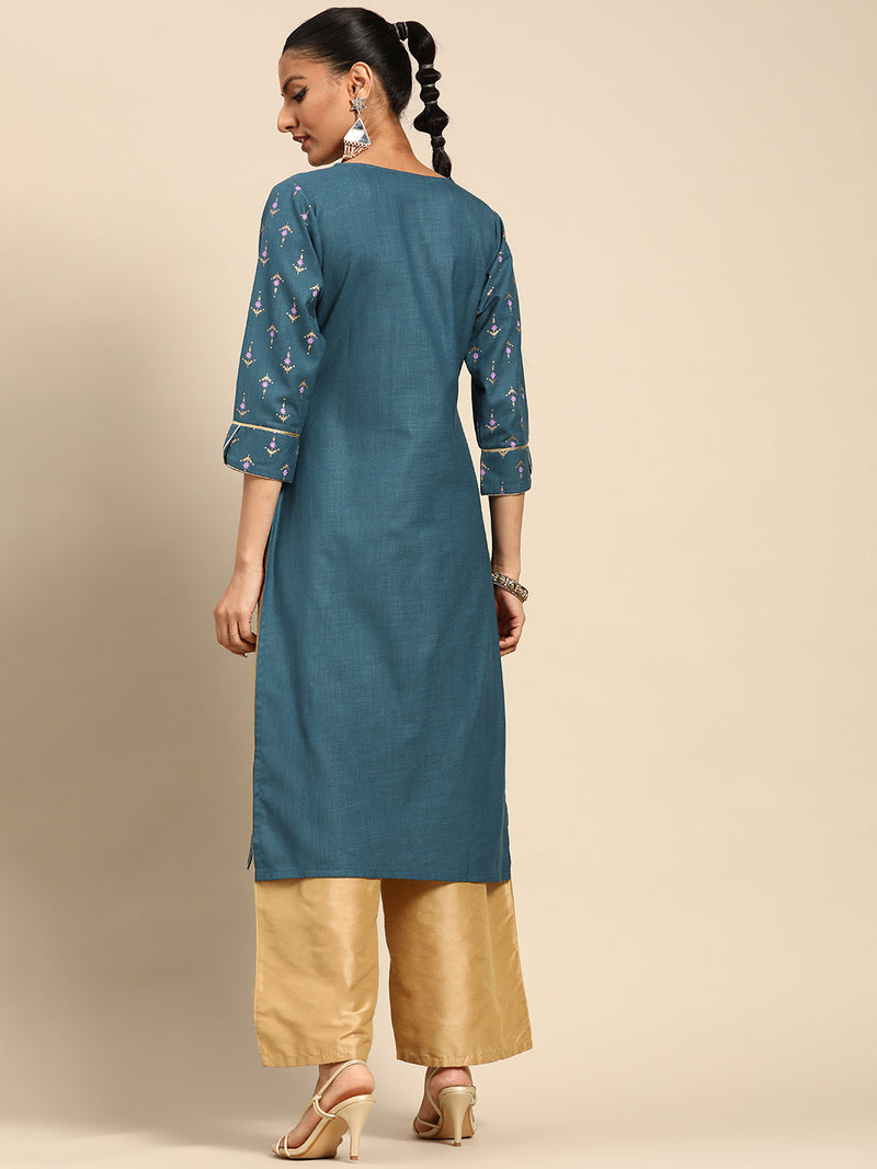 Blue Printed Silk Kurta