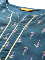 Blue Printed Silk Kurta