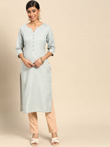 Grey Solid Silk Kurta