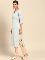 Grey Solid Silk Kurta