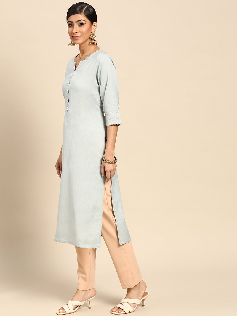 Grey Solid Silk Kurta