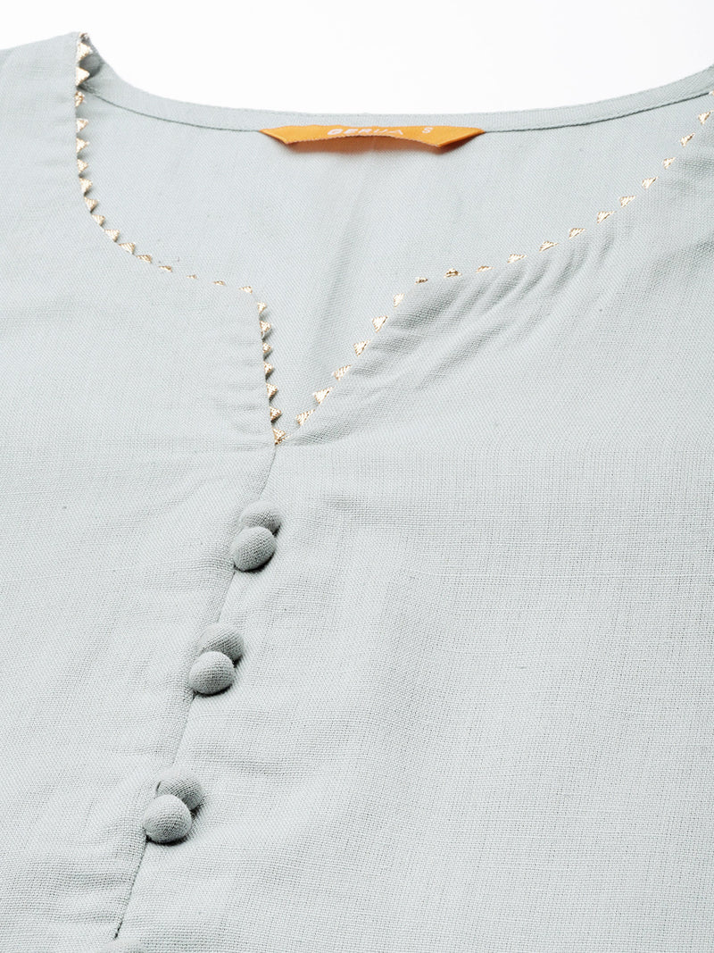 Grey Solid Silk Kurta