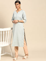 Grey Solid Silk Kurta