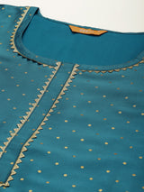 Blue Woven Design Art Silk Straight Kurta