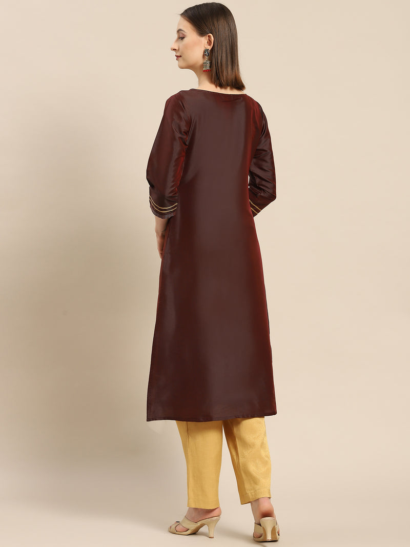 Burgundy Solid Silk Kurta