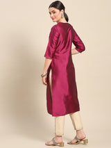 Purple Yoke Design Silk Straight Kurta