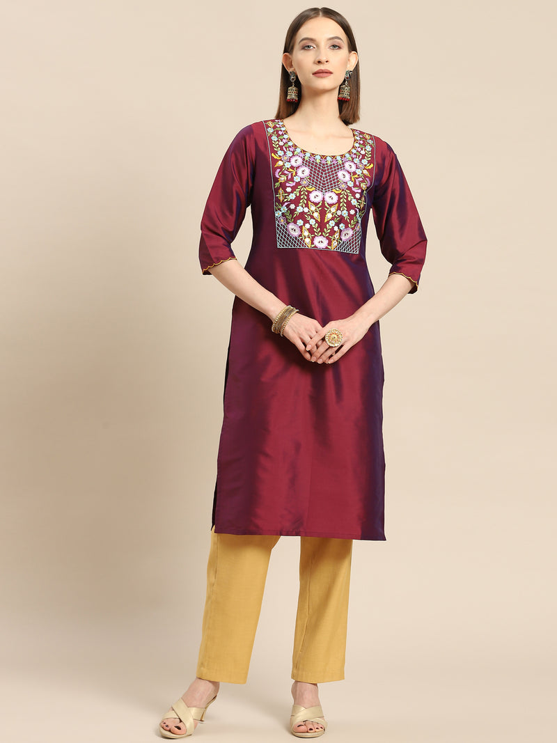 Purple Yoke Design Silk Kurta