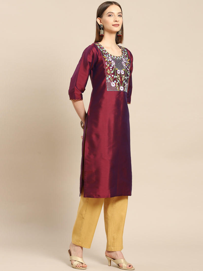 Purple Yoke Design Silk Kurta
