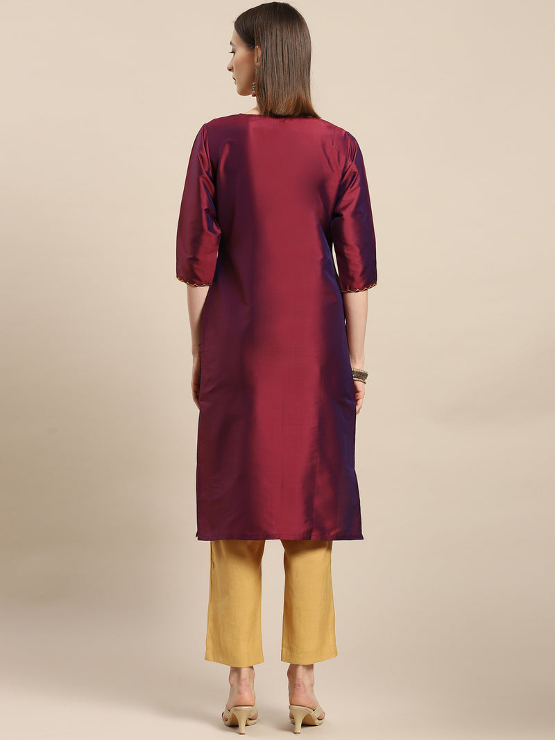 Purple Yoke Design Silk Kurta