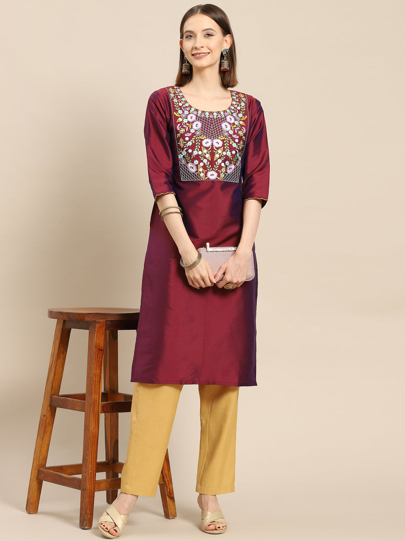 Purple Yoke Design Silk Kurta